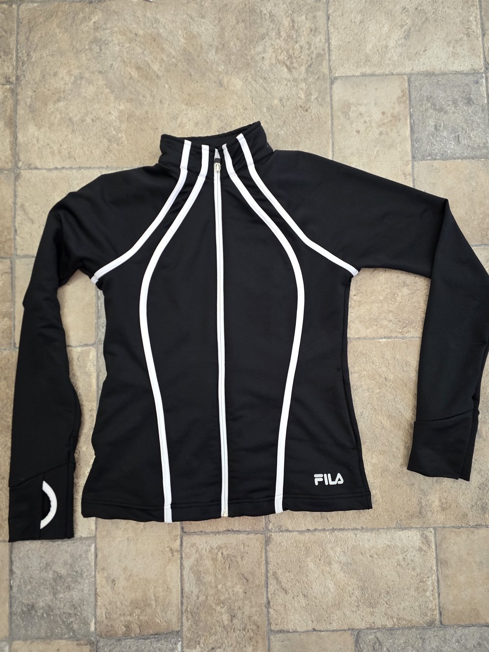 FILA Black Zip-Front Athletic Jacket with White Piping